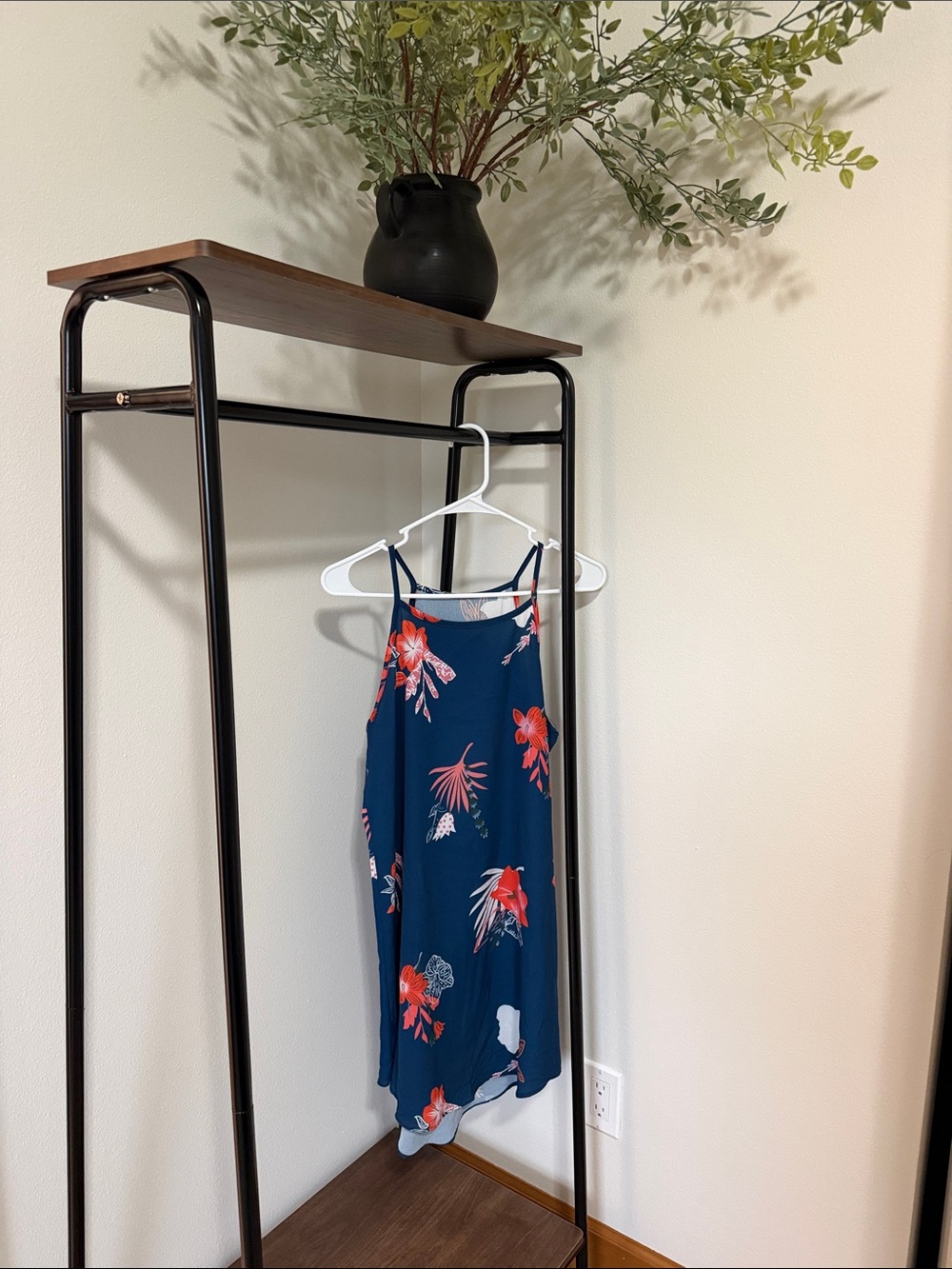 SHEIN Navy Floral Halter Dress with Coral Blooms